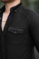 Erkek çift Cepli çıtçıt Düğmeli Uzun Kollu Gömlek - Görsel 3