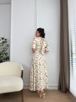 Ekru Yakası Bağlama Detaylı Elbise - Görsel 2