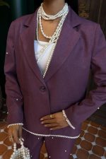 İnci Detaylı Ceket Pantolon Keten Takım 10124 - Görsel 3