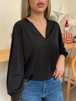 Kadın Uzun Kollu V Yakalı Sandy Bluz - Görsel 3