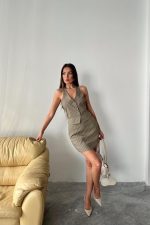 Haki Çizgili Yelek Ve Etek Takım - Görsel 2