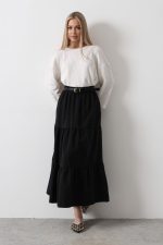 Pamuklu Beli Lastikli Etek - Siyah - Görsel 2