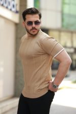 Erkek Bisiklet Yaka çizgi Desenli Ribanalı Kısa Kollu Tshirt - Görsel 2