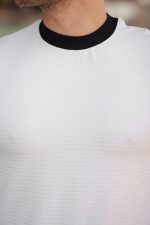 Erkek Bisiklet Yaka örme Pamuklu Kumaş Kısa Kollu T-shirt - Görsel 3