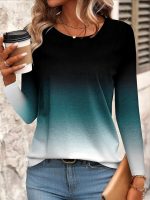 Kadın Uzun Kollu Bisiklet Yaka Desenli Süprem Bluz