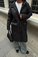 Fermuar Ve Kapşonlu Uzun Kapitone Mont 7062 - Görsel 3