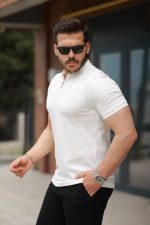 Erkek Fermuarlı Yaka Kısa Kollu Tişört - Görsel 2