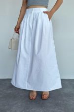 İnce Pileli Düz Etek - Beyaz - Görsel 2