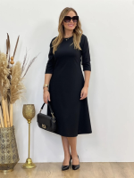 Kadın Uzun Truvakar Kol Bisiklet Yaka Midi Modal Elbise - Görsel 3