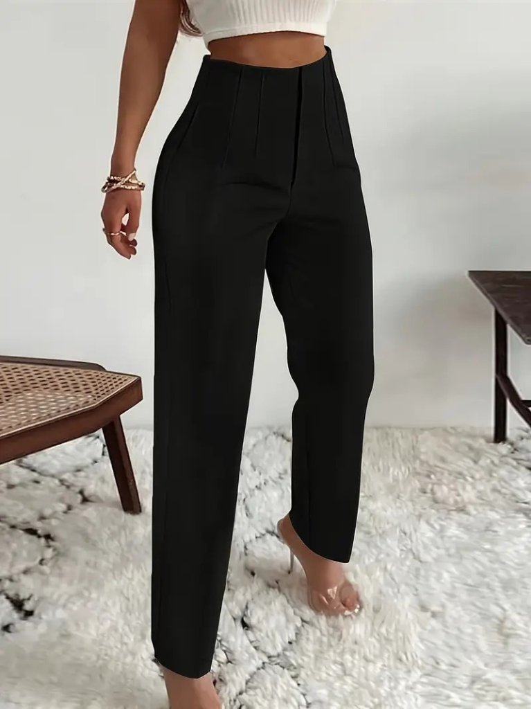 612a5b6c10462d96315c Kadın Yüksek Bel önden Fermuarlı Ithal Krep Pantolon - Görsel 1