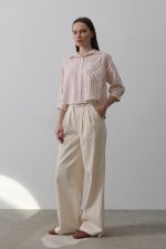 Çift Pileli Palazzo Pantolon - Natür - Görsel 3