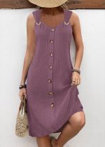 Kadın Askılı V Yakalı önden Düğmeli Narin Elbise