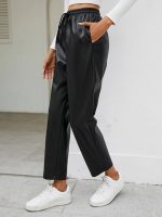 Kadın Yüksel Bel Bağcıklı Deri Pantolon - Görsel 3