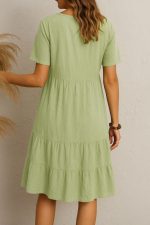 Kadın Kısa Kollu V Yakalı Fırfırlı Bürümcük Elbise - Görsel 3