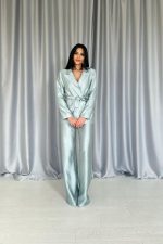 Mint Beli Kuşaklı Ceket Ve Pantolon Parlak Takım - Görsel 2