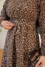 Kadın Papatya Desen Bisiklet Yaka Belden Bağlamalı Elbise - Görsel 2