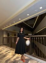 Kadın Bisiklet Yaka Kısa Kol Lastik Detay Uzun Elbise - Görsel 2