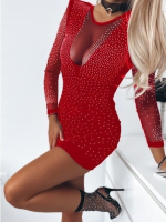 Kadın Uzun Kollu Yuvarlak Yaka Dekolteli Taşlı Dalgıç Elbise - Görsel 3