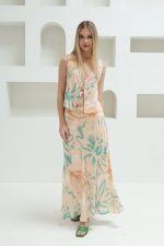 Bağcıklı Bluzlu Etek Takım - Pudra - Görsel 3