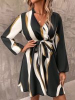 Kadın Uzun Kollu Kruvaze Yakalı Desenli Modal Mini Elbise - Görsel 2