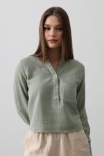 Cepli Hakim Yaka Bluz - Haki - Görsel 3