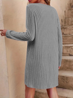 Kadın Uzun Kollu V Yakalı Kısa şardonlu Kaşkorse Elbise - Görsel 3