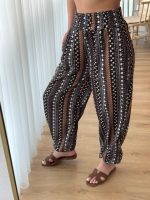 Kadın Yüksek Bel Etnik Desenli Geniş Dökümlü Bürümcük Pantolon - Görsel 3