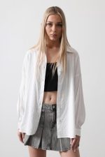 Çizgili Uzun Kol Gömlek - Beyaz - Görsel 3