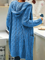 Kadın Uzun Kollu Kapşonlu önü Açık Cepli Midi Hırka - Görsel 2