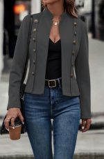 Kadın Uzun Kollu Hakim Yaka Yanlardan Düğmeli Kısa Süet Ceket