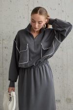 Füme Biyeli Sweatshirt Ve Etek Takım - Görsel 3