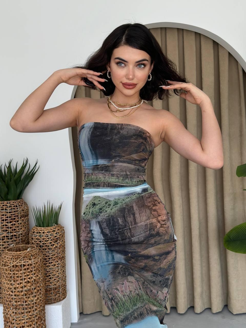 64718a2ec8aae05c5078 Mountain Straplez Tül Elbise - Görsel 1