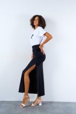 Yandan Büzgülü Güllü Etek - Siyah