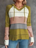 Kadın Uzun Kollu V Yakalı Bağcıklı Kapşonlu Triko Bluz - Görsel 3