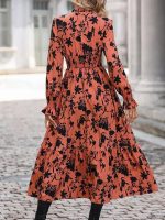 Kadın Uzun Kollu Kruvaze Yakalı çiçek Desenli Maksi Süprem Elbise - Görsel 3