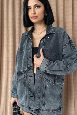 Siyah Taşlı Kot Ceket