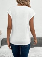 Kadın Kısa Kollu V Yakalı Kalp Desen Viskon Bluz - Görsel 3