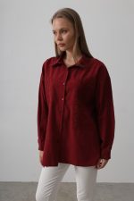 Boncuk Nakış Detaylı Uzun Gömlek - Bordo - Görsel 2