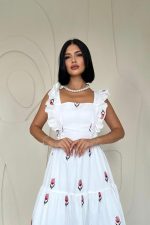 Kırmızı Sıfır Kol Fırfırlı Elbise - Görsel 2