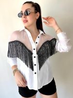 Kadın Püskül Detay Poplin Gömlek Bluz Fırsat Ürün