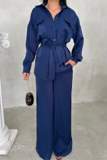 SİMLİ KUMAŞ SALAŞ PANTOLON - GÖMLEK TAKIM - Lacivert - Görsel 2