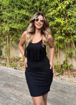 Kadın Sıfır Kol önü Püsküllü Askılı Viskon Mini Elbise - Görsel 3