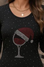 Kadın Uzun Kollu Taş Kadeh Baskı Dalgıç Mini Boy Elbise - Görsel 2