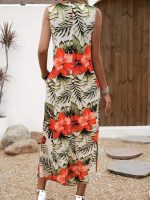 Kadın Askılı Yuvarlak Yaka Cepli Desenli Süprem Elbise - Görsel 2