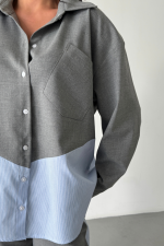 POLYVİSKON - POPLİN PARÇALI GÖMLEK PANTOLON TAKIM - Gri - Görsel 3