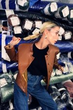 Kahverengi Önü Düğme Kapamalı Deri Ceket - Görsel 2