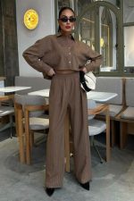 Crop Gömlekli Çizgili Takım 10080 - Görsel 2