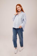 Çizgili Rahat Kesim Mavi Gömlek - Görsel 2