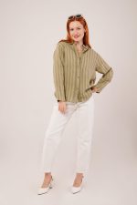 Düğmeli Ve Çizgi Detaylı Yeşil Gömlek - Görsel 2