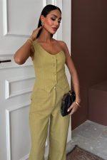 Tek Omuz Büstiyer Plazzo Pantolon Viscon Takım 10159 - Görsel 2